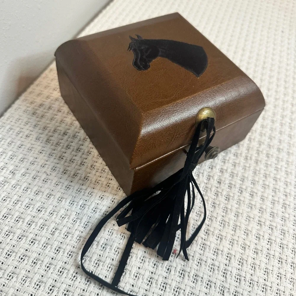 Equestrian Jewelry Box Brown Horse Tassel Dark Academia Velvet Western Cowgirl